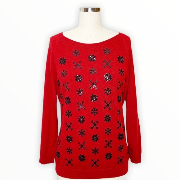 Talbots Red Sequin Lambswool Crew Neck Sweater - Picture 12 of 12